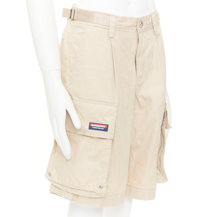 BURBERRY soft fawn beige technical cotton Billy multi pocket cargo shorts T44 XS