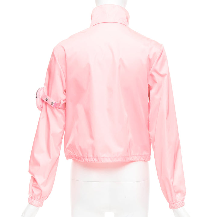 PRADA 2020 Re-Nylon pink nylon logo triangle pouch crop anorak IT38 XS