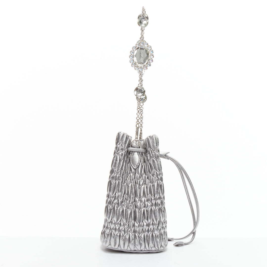 MIU MIU Matelasse Nappa crystal chain silver leather crossbody bucket bag