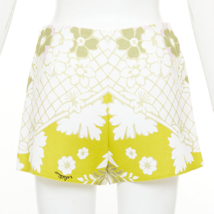 VALENTINO 2020 green yellow white floral lattice graphic jacquard shorts IT38 XS