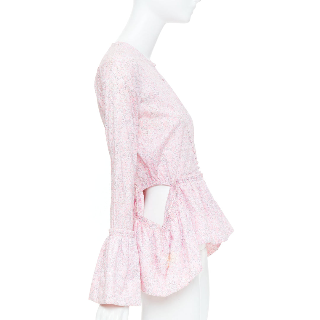 LOEWE 2018 cutout Liberty print cotton poplin peplum bell sleeve blouse FR36 S