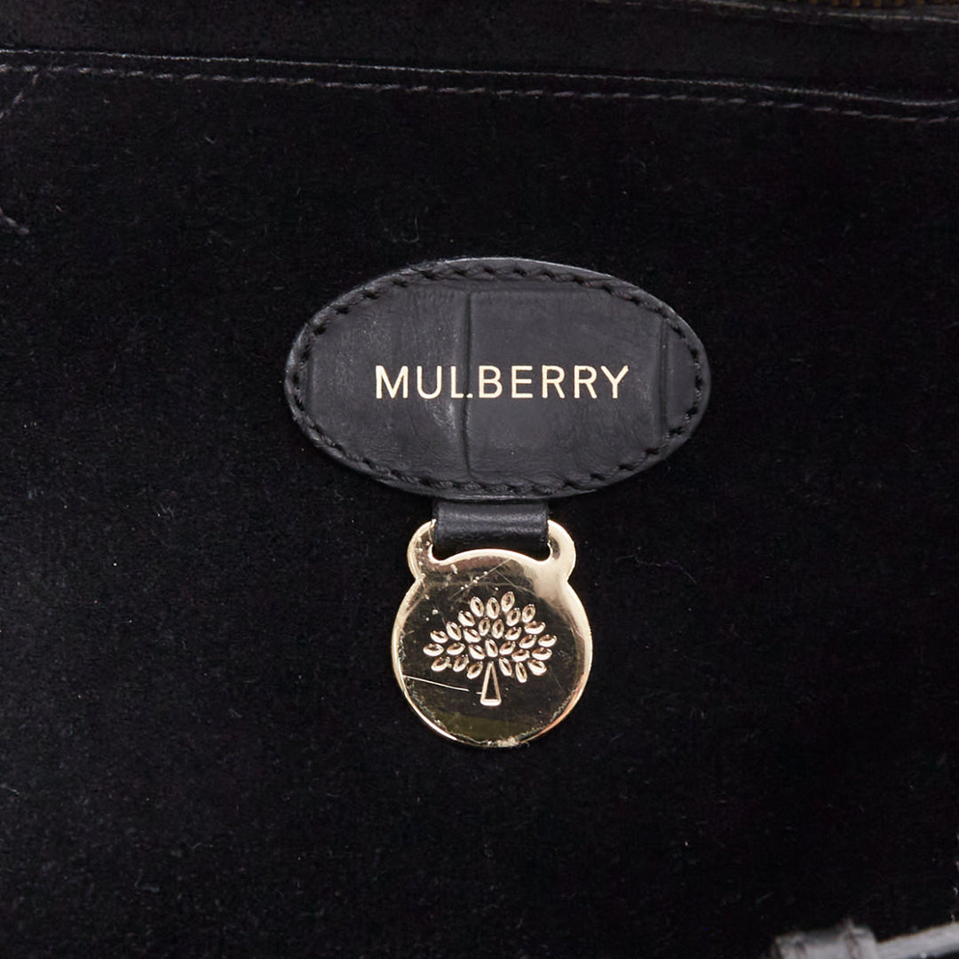 MULBERRY Bayswater black embossed croc leather print satchel tote bag