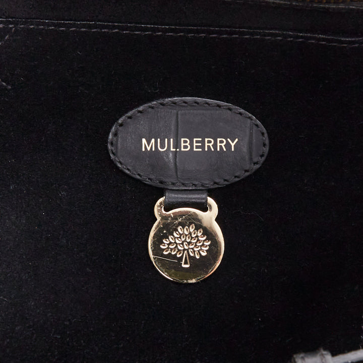 MULBERRY Bayswater black embossed croc leather print satchel tote bag