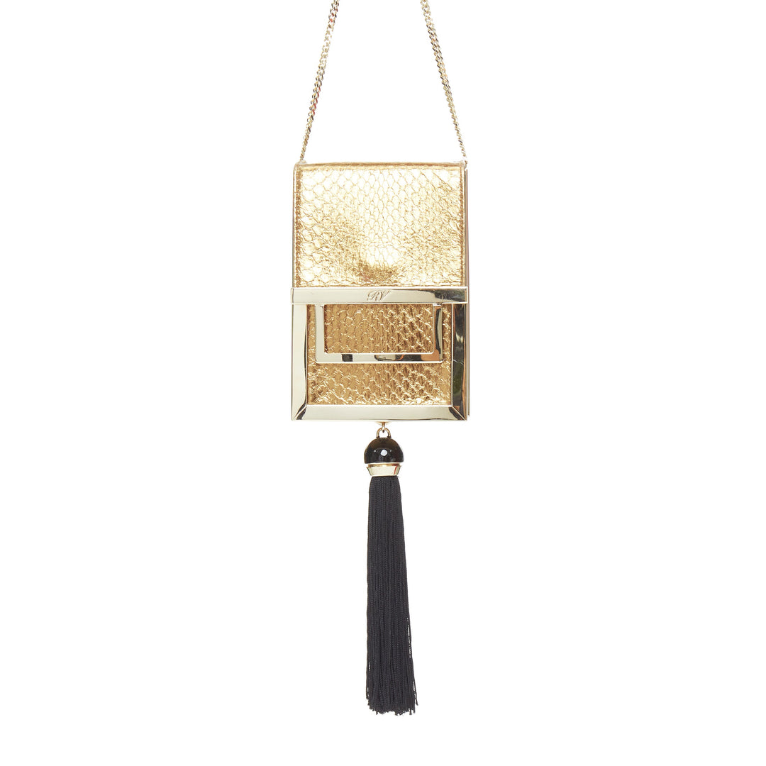 ROGER VIVIER 2017 Boite De Nuitmetallic gold envelope box tassel clutch bag