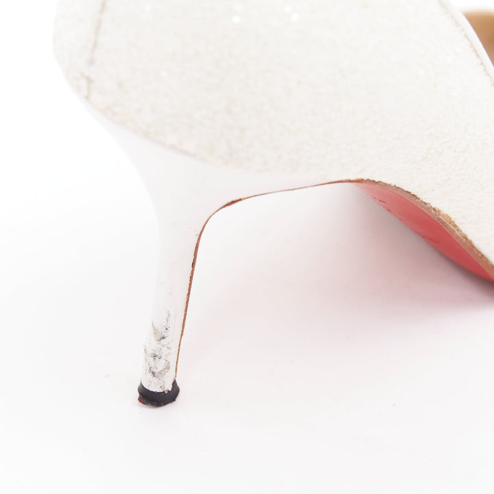 CHRISTIAN LOUBOUTIN pearl white course glitter pointy toes stiletto pumps EU37