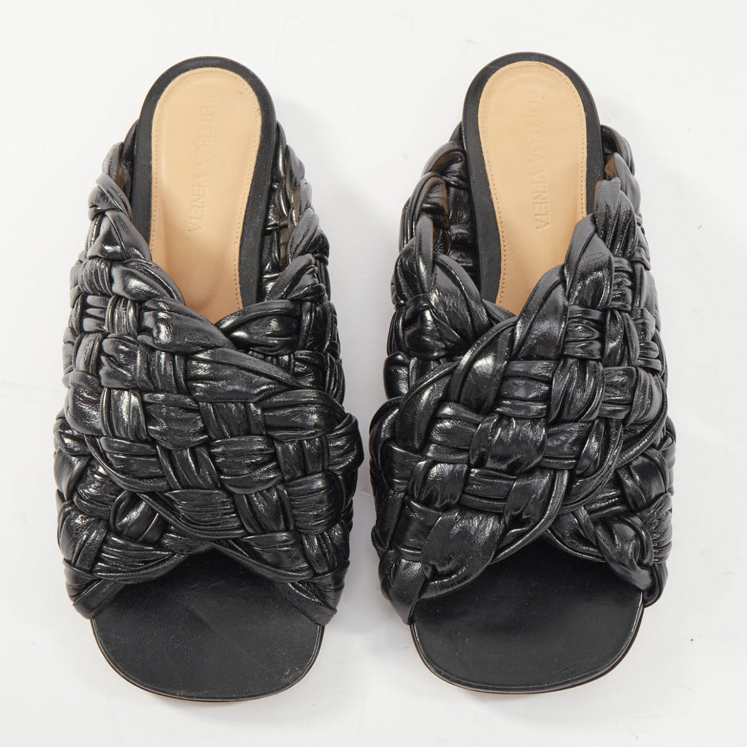 BOTTEGA VENETA The Board black woven leather crossover slide sandals EU37