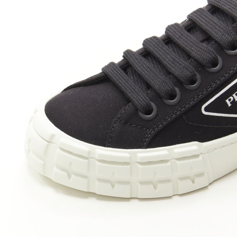 PRADA Wheel Gabardine black canvas triangle logo outsole sneaker EU39.5