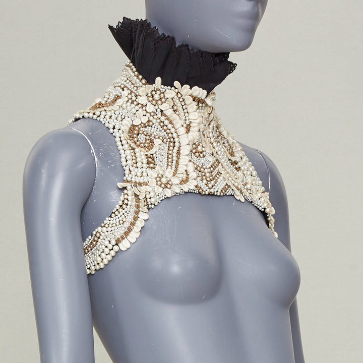 rare ALEXANDER MCQUEEN 2013 Runway pearl bead embroidery halter neckpiece IT40 S