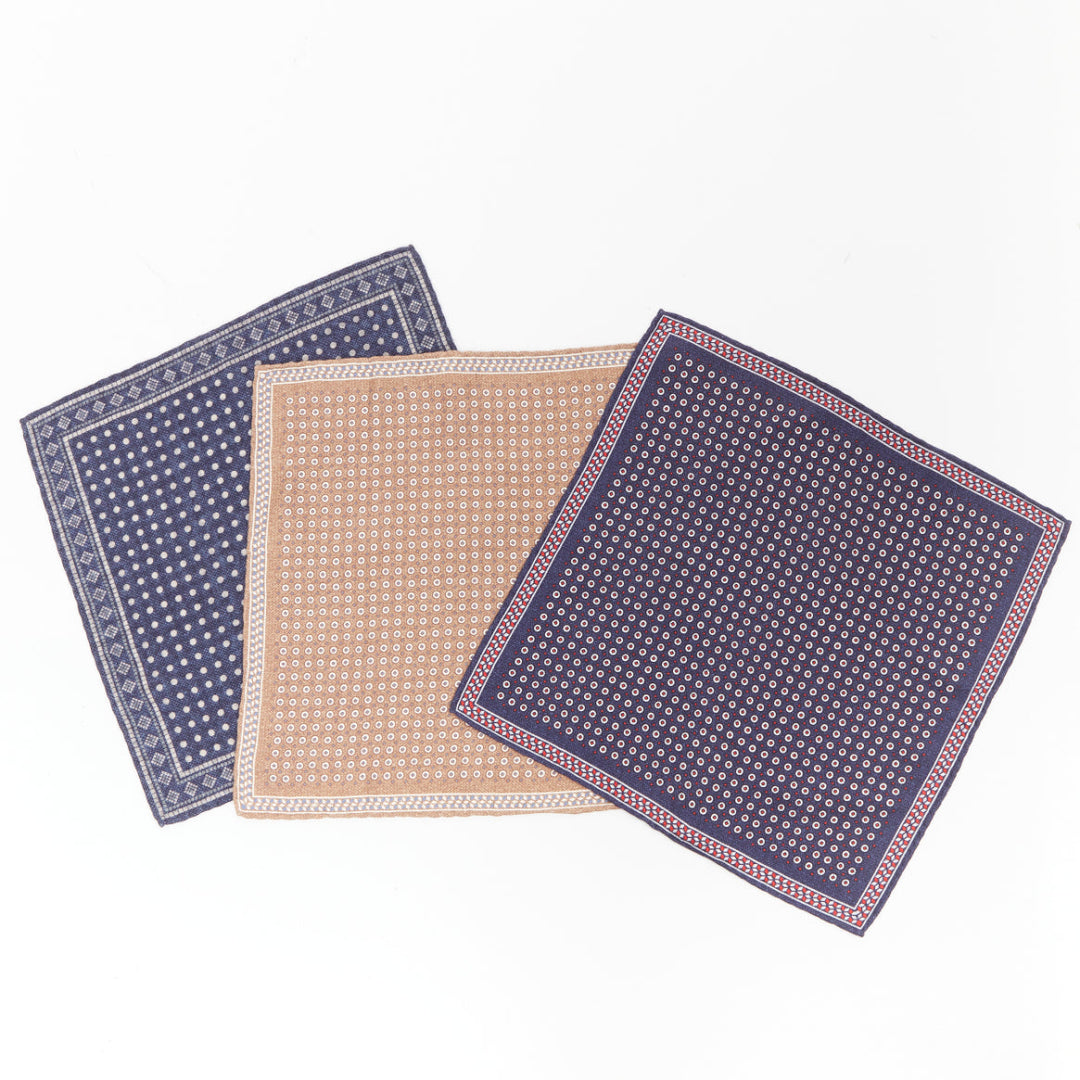 BRUNELLO CUCINELLI Set Of 3 silk polka dot houndstooth printed pocket square
