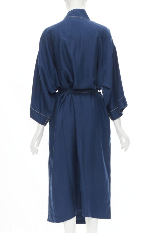 Female mannequin wearing Hermes Cashmere robe Blue Cashmere Women Coat in Size  L | Available at JHROP