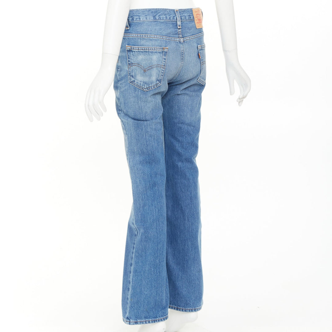VALENTINO LEVI'S 2021 blue washed brown red logo tag pockets flare leg jeans 27"