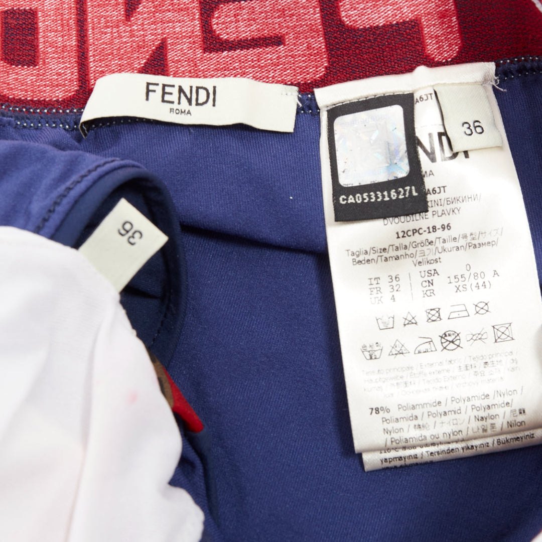 FENDI FILA blue red white logo star colorblock bandeau bikini swim set IT36 XXS