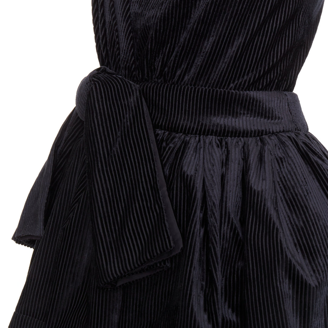 SHUSHU TONG Tuck Edge Sloping black corduroy fit flare dress UK6 XS