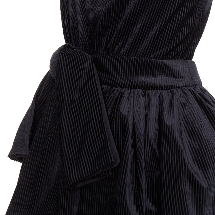 SHUSHU TONG Tuck Edge Sloping black corduroy fit flare dress UK6 XS