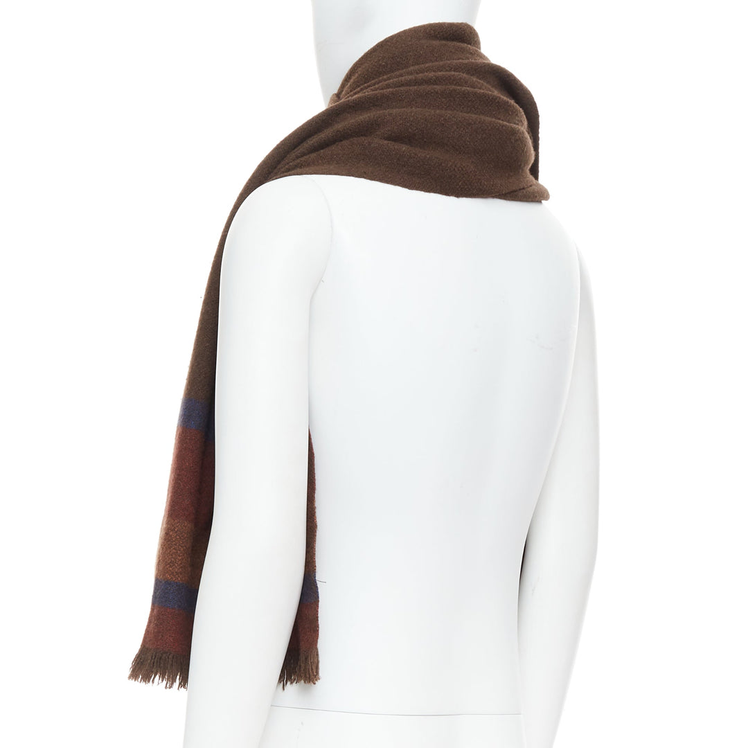 CHRISTOPHE LEMAIRE brown 100% yak wool Tibet handcrafted stripe scarf