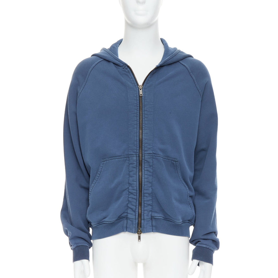 HAIDER ACKERMANN Perth blue washed cotton zip up hoodie XS