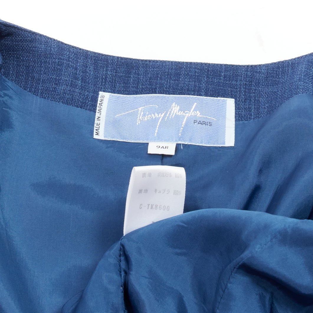 THIERRY MUGLER Vintage blue drape curved collar power blazer jacket 9AR S
