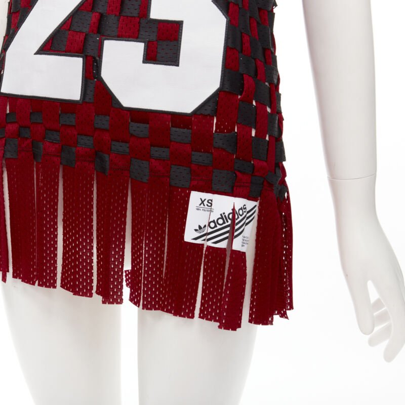 rare JEREMY SCOTT ADIDAS 23 black red deconstructed weaved basketball jersey XS