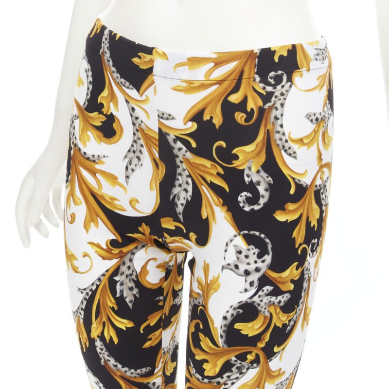 VERSACE Barocco Acanthus black gold Signature floral legging pants IT40 S