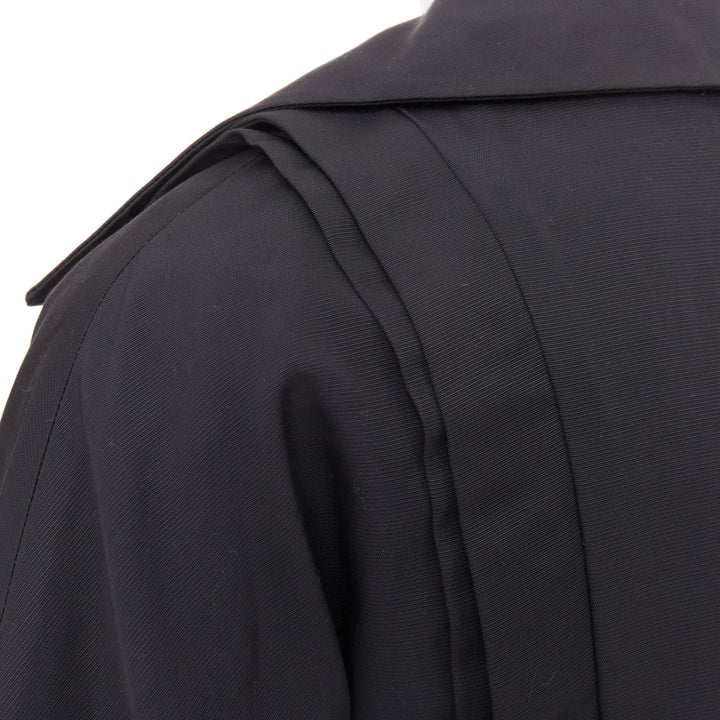 GUCCI 2007 black textured nylon plastic logo buttons long coat IT36 XXS