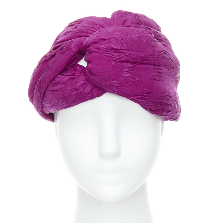 GUCCI Old Hollywood purple silk brocade knot turban headband 57cm M