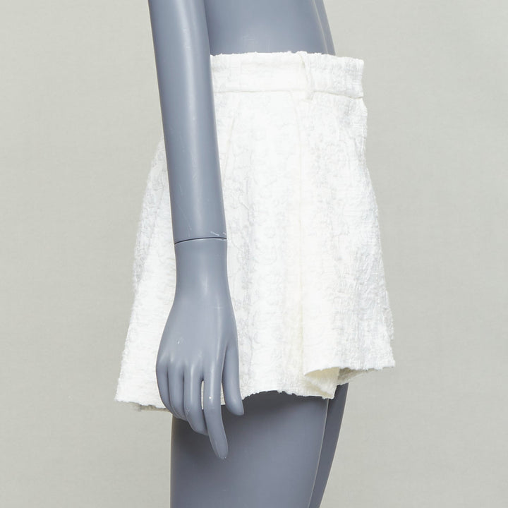THE MANNEI cream floral cotton jacquard high waisted flare shorts IT36 XXS