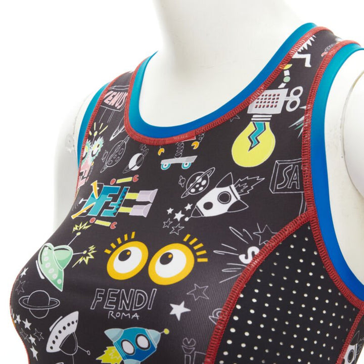 FENDI Activewear black FF robot Monster Eye tank top XS