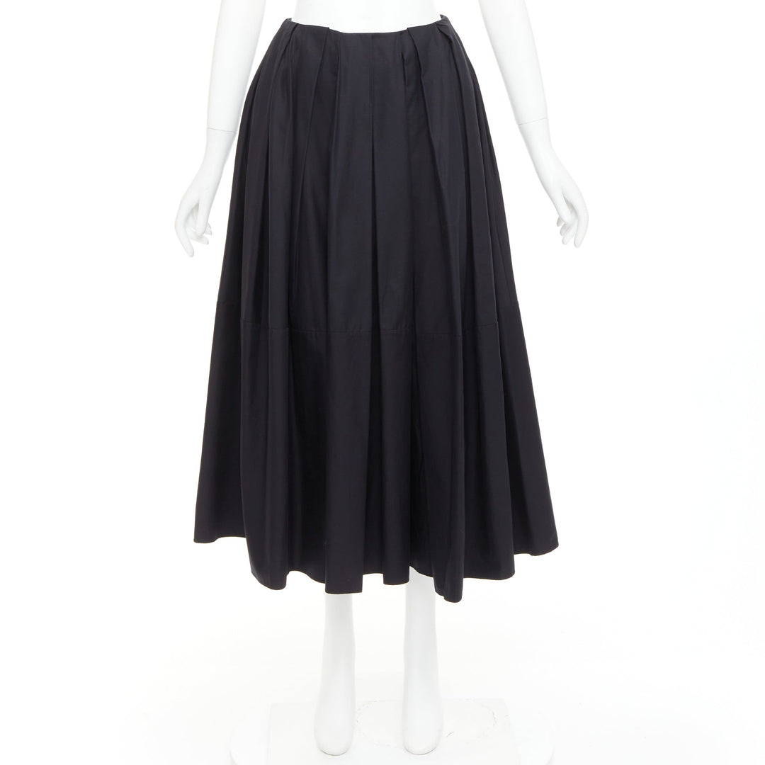 KHAITE black 100% cotton invisible waistband pleated full tea length skirt US2 S