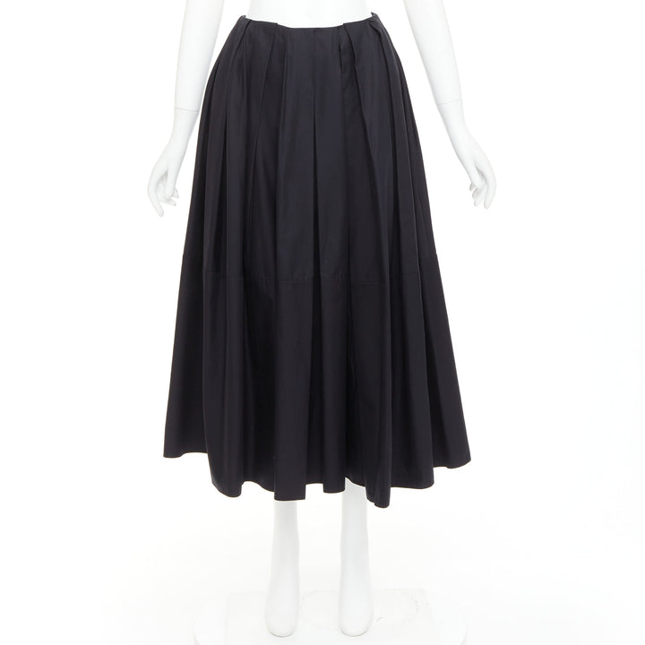 KHAITE black 100% cotton invisible waistband pleated full tea length skirt US2 S