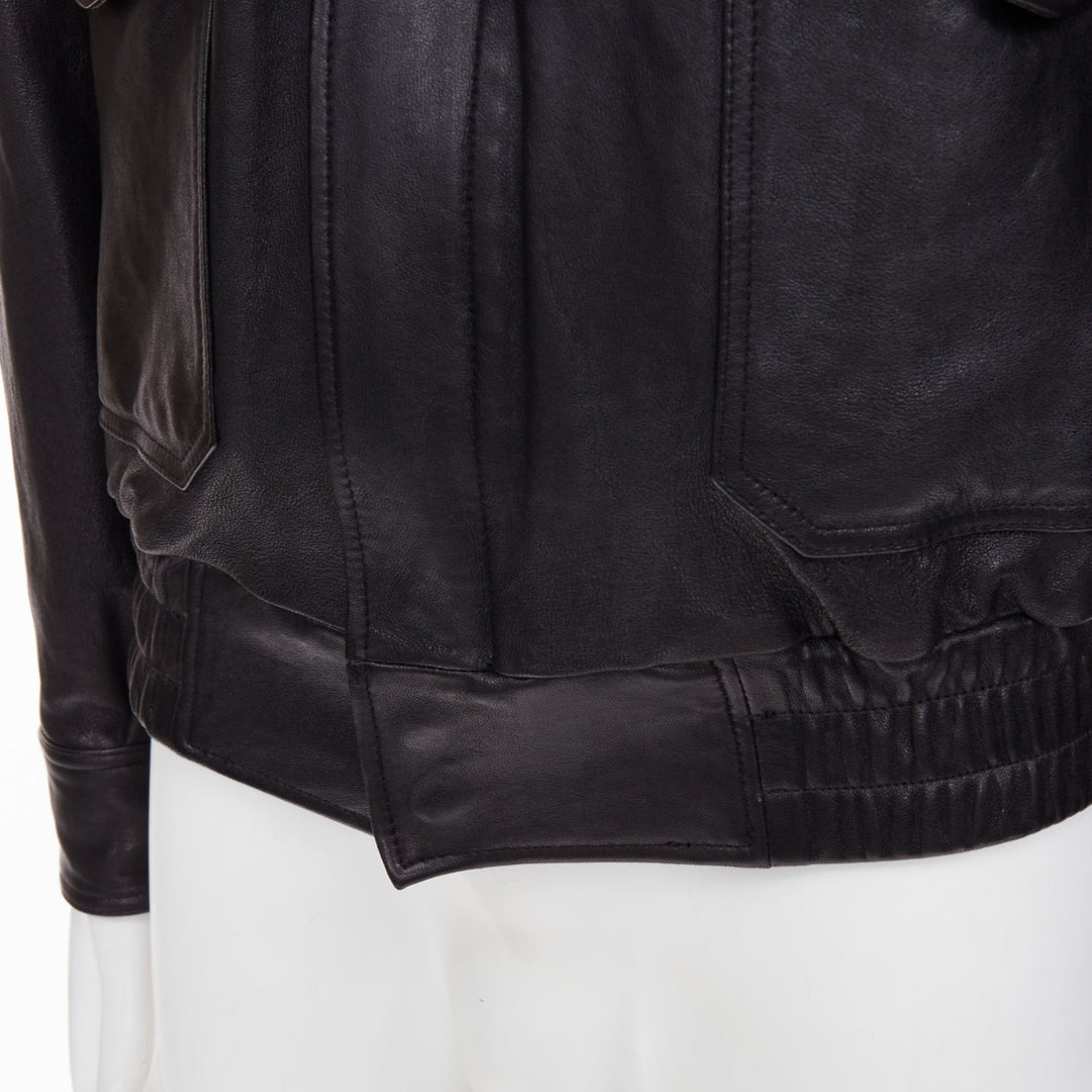 COOR black A2 lambskin leather flap pocket flight bomber jacket outerwear M