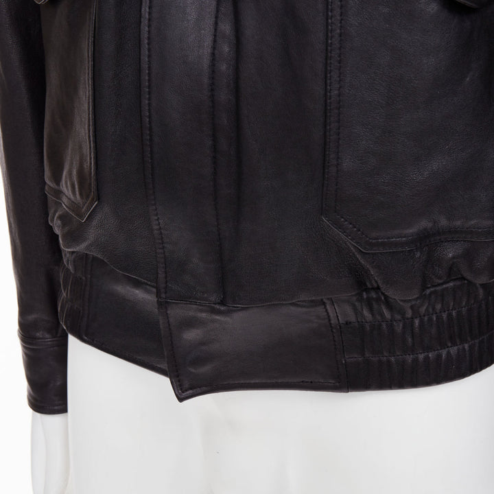 COOR black A2 lambskin leather flap pocket flight bomber jacket outerwear M
