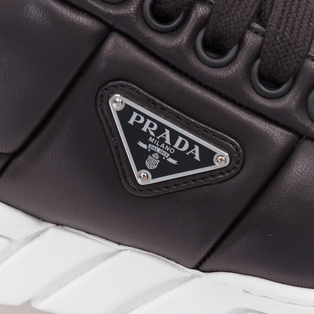 PRADA Padded Nappa Leather low top silver triangle logo chunky sneakers UK8.5