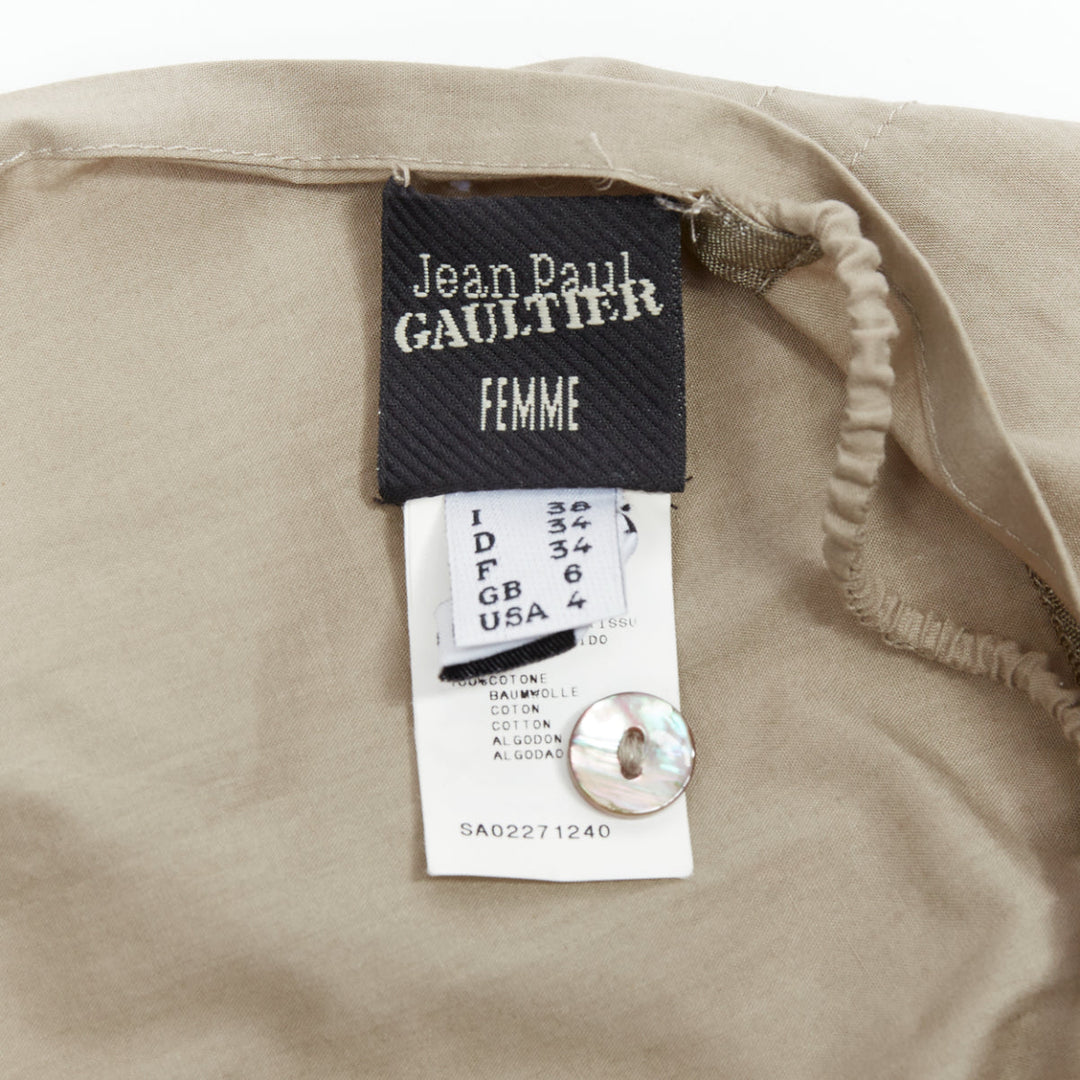 vintage JEAN PAUL GAULTIER khaki cotton halter backless gathered tie top IT38 XS