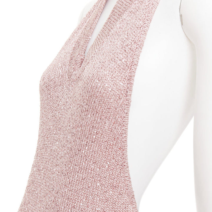 ALEXANDRE VAUTHIER metallic pink sequinned knitted halter backless gown dress