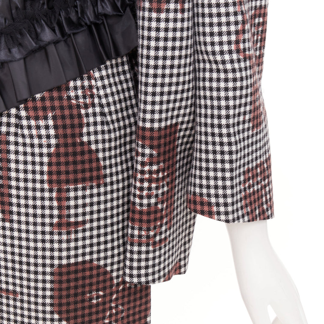 COMME DES GARCONS 2019 brown black wool gingham multi sleeve ruffle midi dress S