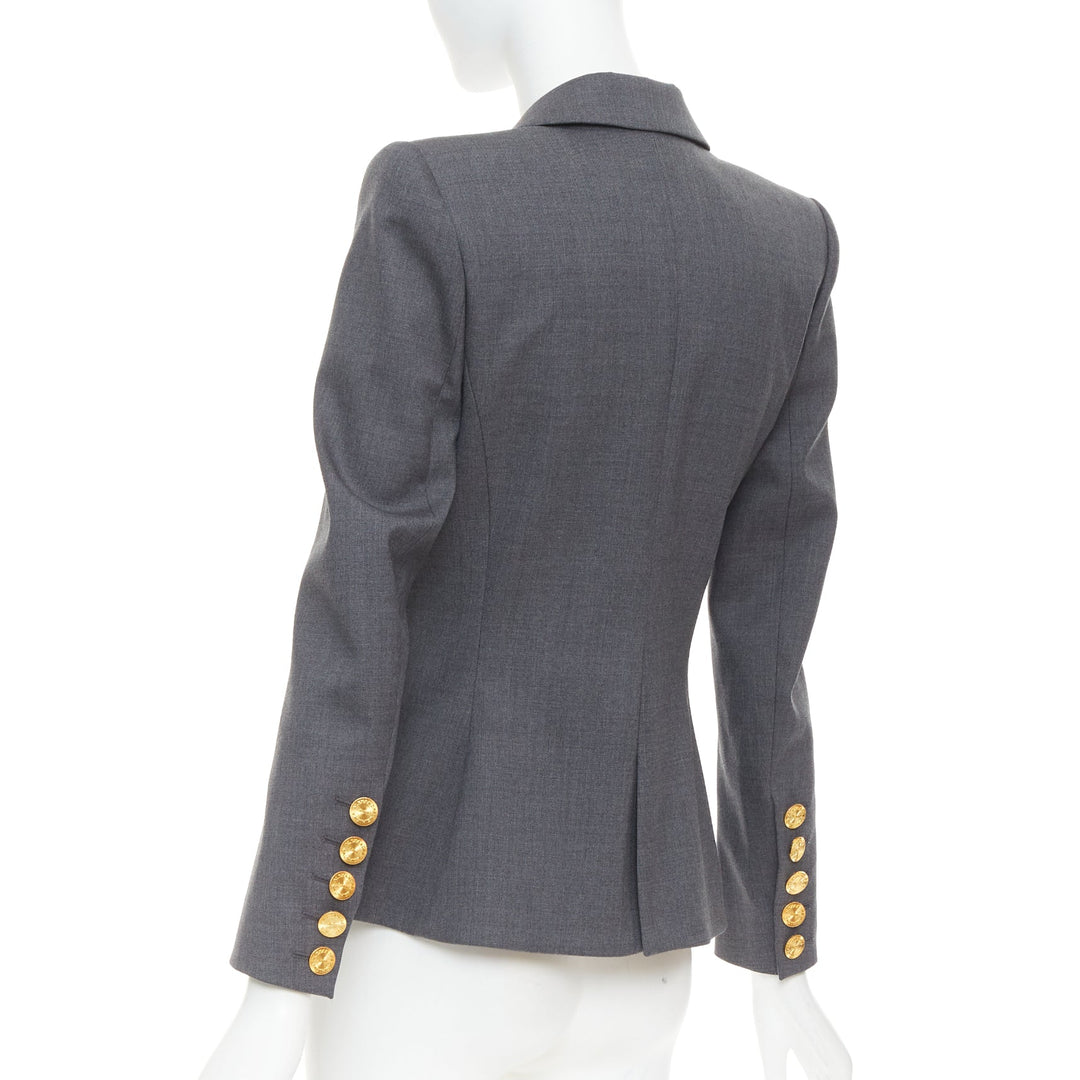 ALEXANDRE VAUTHIER grey wool gold sunburst buttons double breasted blazer jacket