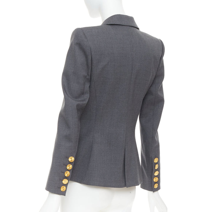 ALEXANDRE VAUTHIER grey wool gold sunburst buttons double breasted blazer jacket