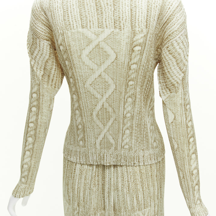 ISSEY MIYAKE PLEATS PLEASE tromp loil cable knit print plisse top skirt set