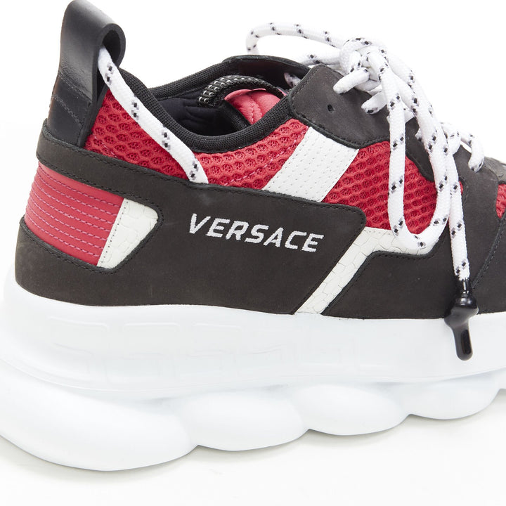 VERSACE Chain Reaction black suede fuschia red low chunky sneaker EU37 US7