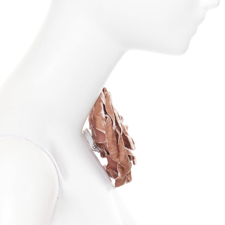 rare SAINT LAURENT 2022 Large Wild Rose flower pink crushed velvet pin brooch