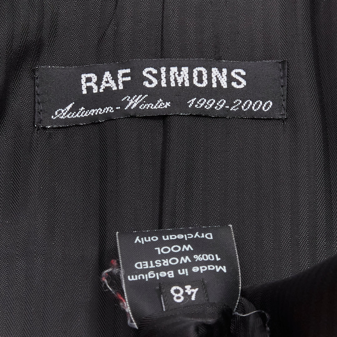 RAF SIMONS 1999 Vintage Runway black worsted wool satin coat jacket EU48 M