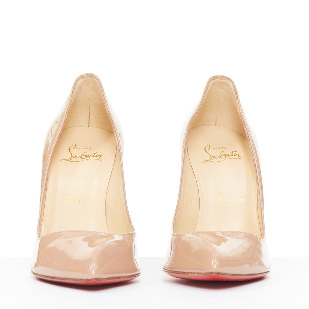 CHRISTIAN LOUBOUTIN Pigalle 100 nude patent leather pointy low vamp pumps EU35.5