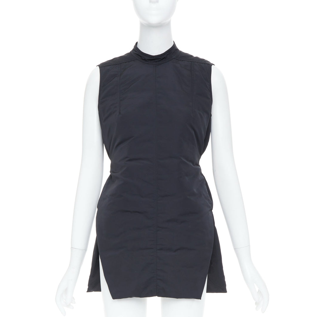 RICK OWENS black padded quilted high neck side slit casual tunic vest IT40 S