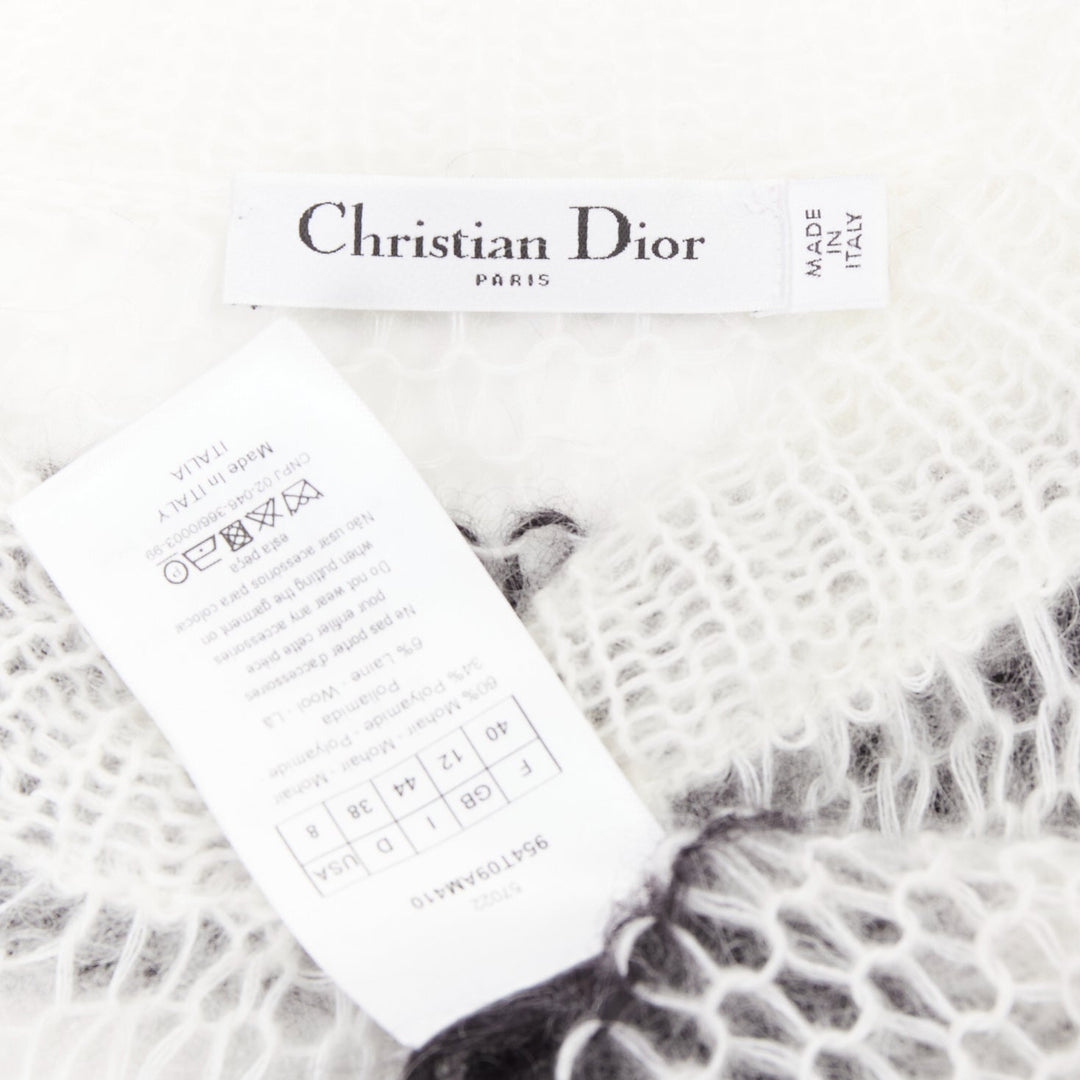 DIOR 2019 black white open knit mohair striped oversized sweater FR40 L