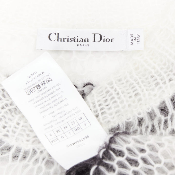 DIOR 2019 black white open knit mohair striped oversized sweater FR40 L