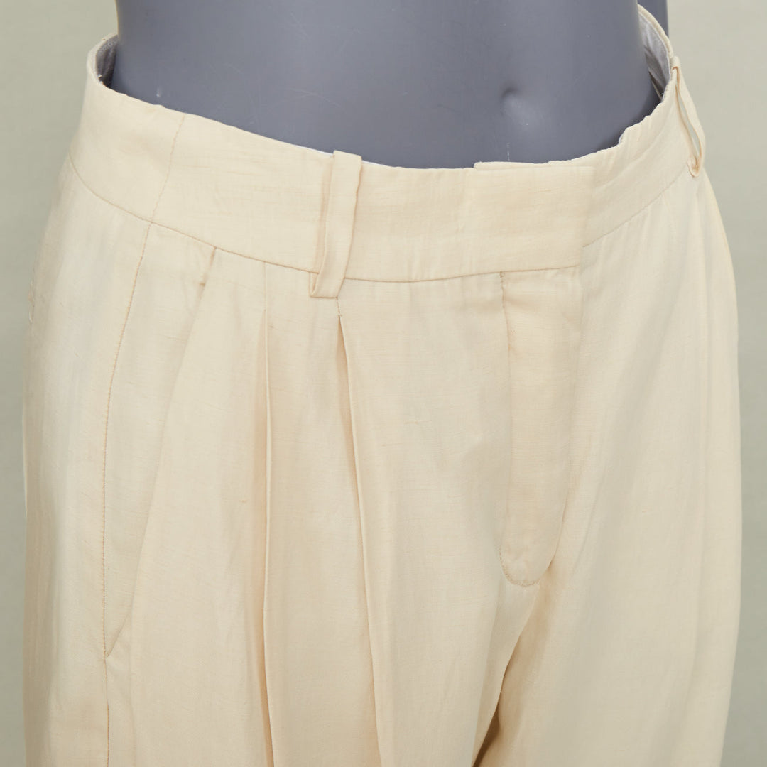 STELLA MCCARTNEY 2022 Iconic high rise pleated beige cropped trousers IT36 XS