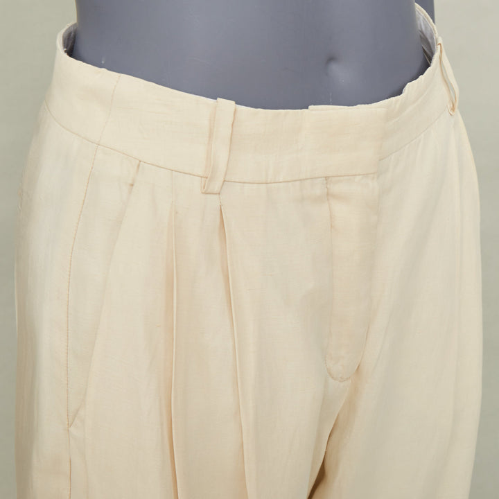 STELLA MCCARTNEY 2022 Iconic high rise pleated beige cropped trousers IT36 XS
