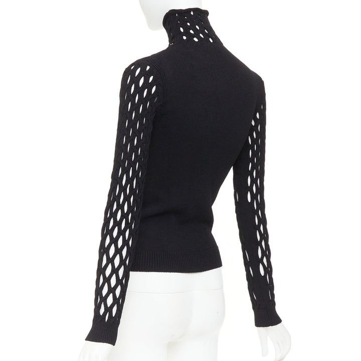 VALENTINO Piccioli 2021 black diamond lattice open-work knit turtleneck  M