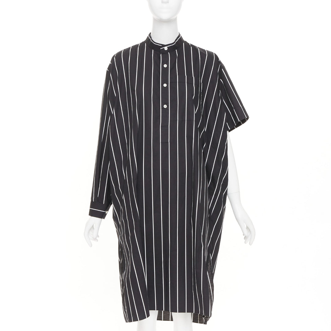 BALENCIAGA 2016 Demna black pinstripe cotton asymmetric shirt dress FR36 S