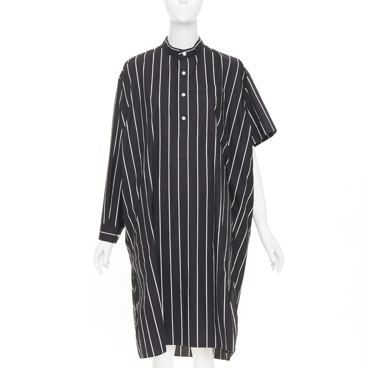 BALENCIAGA 2016 Demna black pinstripe cotton asymmetric shirt dress FR36 S